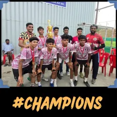 That winning feeling at the Kalyan Champions League. Our U18 boys team celebrates with their medals and the championship trophy, a result of their incredible teamwork and resilience on the field.