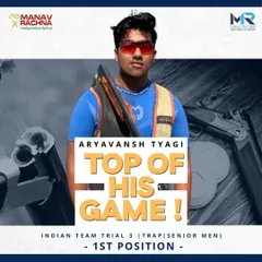 Our senior shooter Aryavansh Tyagi demonstrates his winning form, hitting 46 out of 50 targets to secure the top position in the trap senior men finals at the Indian team trials. This is the level of performance our program cultivates.
