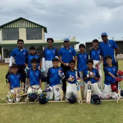Celebrating our U12 champions from the Pravin Tambe Premier League (PTPL). This picture showcases the next generation of talent, proudly posing with their coaches and equipment after a successful tournament.