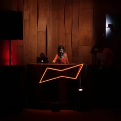 Here I am at the start of my journey, playing a gig at Taj Gurugram. The Budweiser branded console looked amazing under the lights.