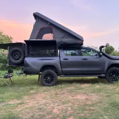 A side view of this incredible overland camping setup. Our farms offer the perfect basecamp for adventurers who want to explore the surrounding landscape.