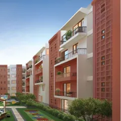 This ground-level view of our Utopia project in Chennai shows how we design for community. The low-rise blocks are oriented around a shared green courtyard with play areas, creating an intimate, neighborhood feel where daily life unfolds.