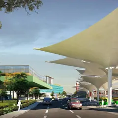The design for the Ranchi terminal features modern, lightweight tensile structures to cover the drop-off and pick-up zones, providing shelter while maintaining an open, airy feel.