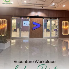 The entrance to our Accenture workplace project. The design intent was to create a landscape-led environment that begins from the moment of arrival, setting a tone of calm and balance for the entire office.