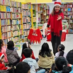 An interactive storytelling session in full swing during our Christmas event. I use voice modulation and drama to captivate the young audience, making them a part of the story itself.