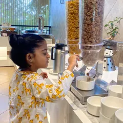 Our pyjamas are made for living in, not just sleeping. Here’s a little one enjoying her vacation breakfast in our comfy Giraffe print set. They are perfect for lounging all day.