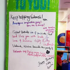 A board filled with heartfelt birthday wishes for Vedansh from all his friends and family. It's a wonderful keepsake from a special day.