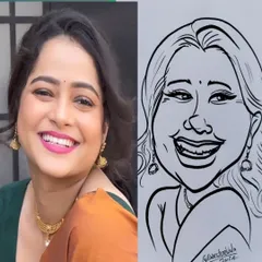 Here you can see the magic happen. I take a person's photo and transform it into a unique piece of cartoon art, capturing their smile and personality in my signature style.