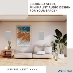 If you're seeking a sleek, minimalist audio design, our in-wall speakers are the perfect solution. This graphic shows how they sit flush with the wall, providing a clean look without compromising on powerful, high-fidelity sound.