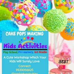 Get ready for a sweet treat with my Cake Pops Making workshop. This poster highlights a fun, hands-on baking experience where kids can learn to make and decorate their own colorful cake pops, perfect for a small group or a mom and kid duo.