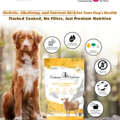 I'm excited to offer Canine Caviar, a holistic and alkalizing food that's flash-cooked to preserve nutrients. It's a limited ingredient, gluten-free diet that's pH balanced for your dog's total health.