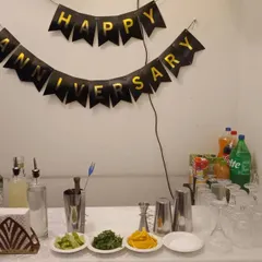 An intimate anniversary celebration with a personal bar. We can set up on your balcony, in your living room, or anywhere you have space.