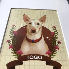 Here is the digital portrait of Togo, framed and ready to go to its new home. The black frame provides a nice contrast to the warm colors in the illustration.