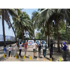 Our summer camps are all about energy, sunshine, and learning together. Here you can see a group of young archers at our outdoor range, practicing their skills, making new friends, and enjoying an active holiday away from screens.
