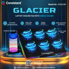 Keep your laptop cool during intense gaming or work sessions with my "Glacier" cooling pad. It features six powerful yet silent fans with RGB lighting effects and includes a convenient built-in mobile holder to keep your desk organized.