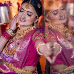 This is a beautiful Telugu Mugurtham look I demonstrated for my students. The focus is on radiant skin, traditional gold jewellery, and a neat bridal updo that holds the headpiece perfectly.