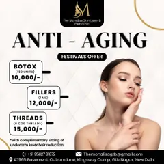 Our festival offer on anti-aging treatments is here. Get special pricing on Botox, Fillers, and Threads, and receive a complimentary sitting of underarm laser hair reduction with your treatment.