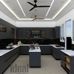 Another view of this contemporary kitchen, highlighting the seamless integration of the refrigerator and ovens. The design ensures that everything you need is within reach, making the cooking process smooth and enjoyable.
