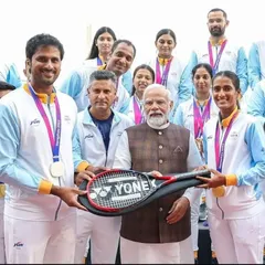 A moment of great honour as our Indian tennis team and I present a memento racket to the Honourable Prime Minister Shri Narendra Modi Ji, celebrating the medals won at the Asian Games.