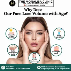 Why does our face lose volume with age? This educational post breaks down the causes, including lifestyle, sun damage, loss of hyaluronic acid and collagen, and muscle weakening.