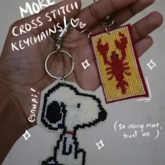 Here are a couple more of my pop culture cross-stitch keychains. I had so much fun making this classic Snoopy design and the lobster banner. Each one is carefully stitched and finished with a durable backing so they can handle daily use.