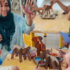 A collection of moments from our "Elmer's Art Party." Children and parents got messy painting their own 3D elephants, creating patchwork art, and exploring different textures. It was a joy to see families creating together.