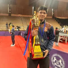 Hearty congratulations to our player Swastik Athanikar, holding a large trophy after winning a silver medal in the team championship at the School Games National table tennis tournament.