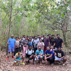 A group photo from our trek through the woods near Gokarna. Our beach trips often include trekking through coastal forests to discover hidden coves and viewpoints.