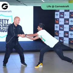 In a corporate setting, I demonstrate how strength is not about size but about technique and leverage. This hands-on drill during a workshop at Gameskraft shows employees how to break a wrist grab, a common form of assault, using simple, effective movements.