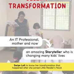 This is what transformation looks like. Meet Sambhavi, a busy IT professional and mother who joined my training to better connect with her kids. This is the start of her journey from just telling stories to becoming a storyteller who is now changing kids' lives.