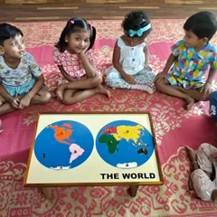 Learning about the world starts with understanding our place in it. A group of children works together with the world map puzzle, sparking curiosity about different continents, cultures, and the interconnectedness of our global family.