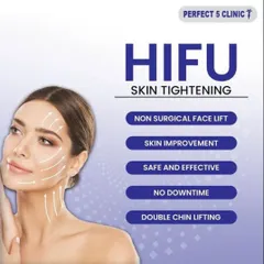 This visual guide highlights the advantages of HIFU skin tightening. It's a safe and effective non-surgical facelift with no downtime that also helps with double chin lifting.