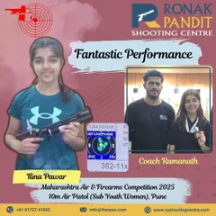 A fantastic performance by Ilina Pawar at the Maharashtra Air & Firearms Competition. Under the guidance of Coach Ramanath, she showcased her champion spirit in the 10m Air Pistol Sub Youth Women event.
