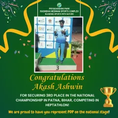 I am incredibly proud to congratulate our athlete, Akash Ashwin, for securing third place in Heptathlon at the National Championship. His success is a testament to his dedication and the high-level training we provide.
