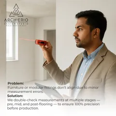 To ensure a perfect fit, I double-check measurements at multiple stages of the project. This image shows the use of a laser measuring tool for 100% accuracy before production.