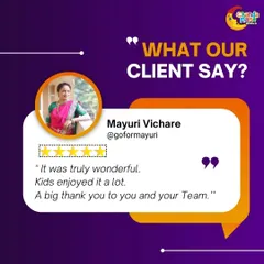 I love hearing from my clients. A big thank you to Mayuri Vichare for her kind words. Knowing the kids enjoyed the playzone and that my team and I could make the event wonderful is the best reward.