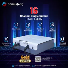 For larger installations, we offer this 16-Channel Single Output Power Supply from our Gold Series. It is engineered for high efficiency and reliability, providing stabilized power with built-in surge and overload protection for professional-grade systems.