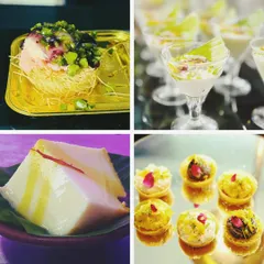 This collage shows the variety in my dessert offerings. It features a fusion Kataifi dessert, a creamy pannacotta, a traditional Sandesh, and assorted mini tarts, highlighting my ability to cater to diverse palates.