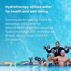 Hydrotherapy uses the natural properties of water for health and well being. In our aqua fitness classes, we use equipment like water dumbbells to build strength against the water's resistance, providing a challenging workout that is gentle on your joints.