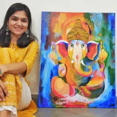 I was so happy with how this custom Ganesha painting turned out. The blend of warm and cool colors creates a dynamic energy, perfect for a home filled with love and new beginnings.