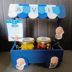 Who's the boss? The birthday boy, of course! I had so much fun creating this 'Boss Baby' themed gift cart, personalized with the birthday boy's name. It shows how I can take any party theme and turn it into a unique and memorable return gift.