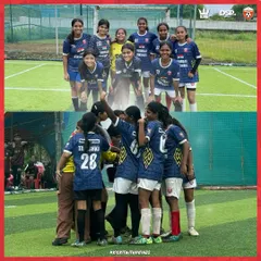 Our U17 girls team, a force to be reckoned with. The top image is the official team photo, and the bottom shows their pre-game huddle, a ritual that strengthens their bond and focus before they dominate.
