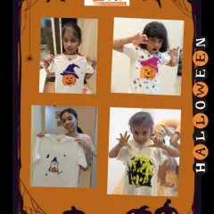 These girls proudly model the spooky and stylish Halloween t-shirts they designed themselves. It is art you can wear!
