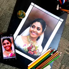 The beauty of a bride is timeless, and I love capturing it with colored pencils. This detailed bridal portrait was drawn by hand, focusing on the vibrant colors of her attire and the joyful expression on her face. It is a perfect keepsake for a wedding.