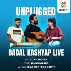 This poster for an 'Unplugged' live event at Vega City shows a trio setup. I can adapt my performance for any setting, including corporate events and public spaces.