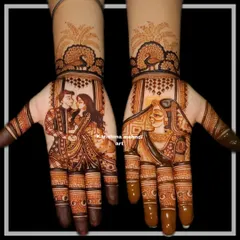 A Karwachauth special design featuring a romantic portrait of a couple on one hand and a traditional bride figure on the other. The artwork is framed by peacock motifs, showcasing my ability to create detailed figurative work for any occasion.