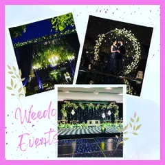 This collage showcases our versatility in stage and backdrop design for evening events. It includes a circular floral photo booth, a starlit dance floor, and a stage with hanging greenery, demonstrating different styles for engagement parties or corporate mixers.