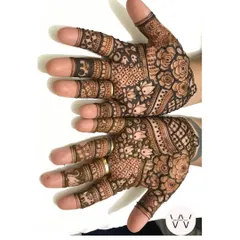 A close-up of the back of the hands, showing a design chosen by the client.
