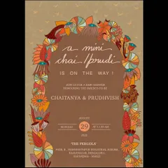 Announce your new arrival with a truly unique digital baby shower invitation. For this couple, we played with their names to create the "a mini chai/prudi is on the way" concept, framed by a warm, earthy floral arch that perfectly matched the vibe of their celebration.