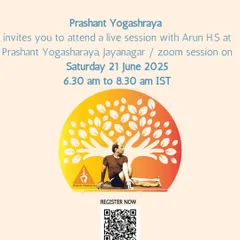A poster for our International Yoga Day 2025 session, available both in-person and online via Zoom.
